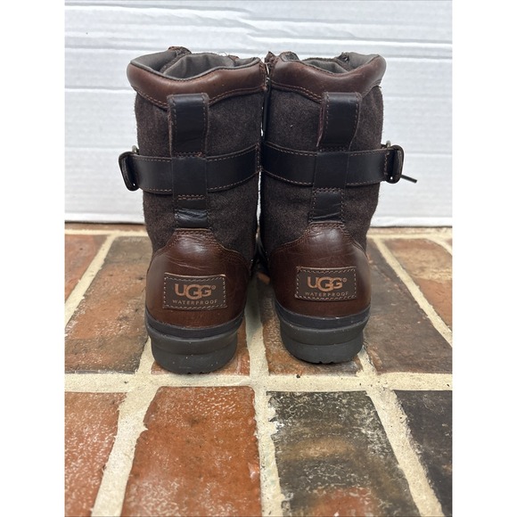 UGG Kesey Brown Leather Wool Shearling Lined Waterproof Women's Boots Sz 6 (T38 - Picture 5 of 6